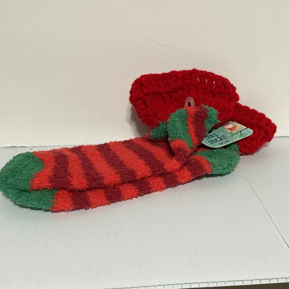 ELF Striped Bootie Socks Cozy Ankle Christmas Holiday Socks Womens 9-11